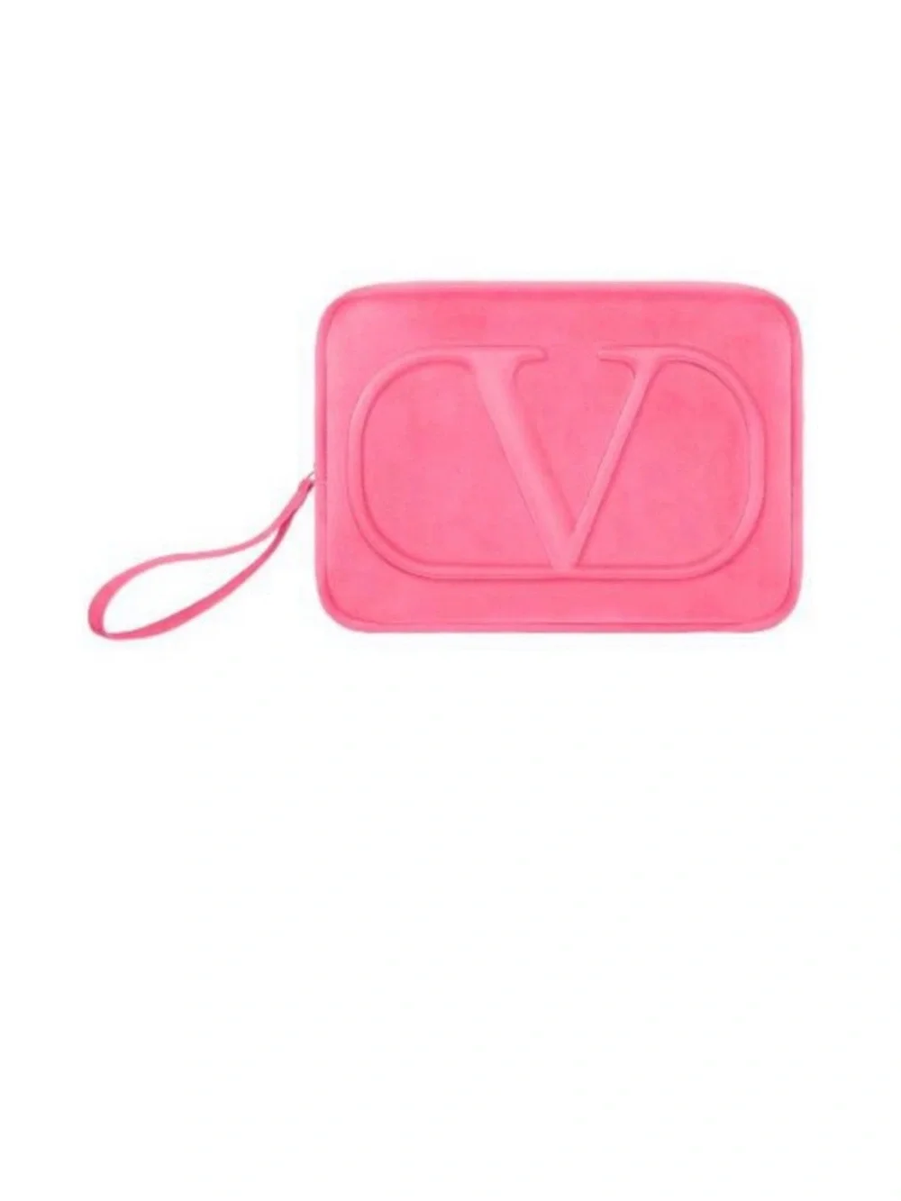 Valentino Pink Suede Embossed V Logo Cosmetic Pouch